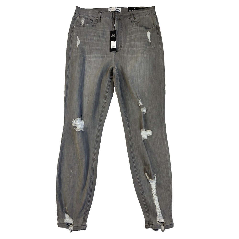 Fashion Nova Juniors 13 Sexy Gray Ripped Distressed Jeans Rocker Baddie Urban